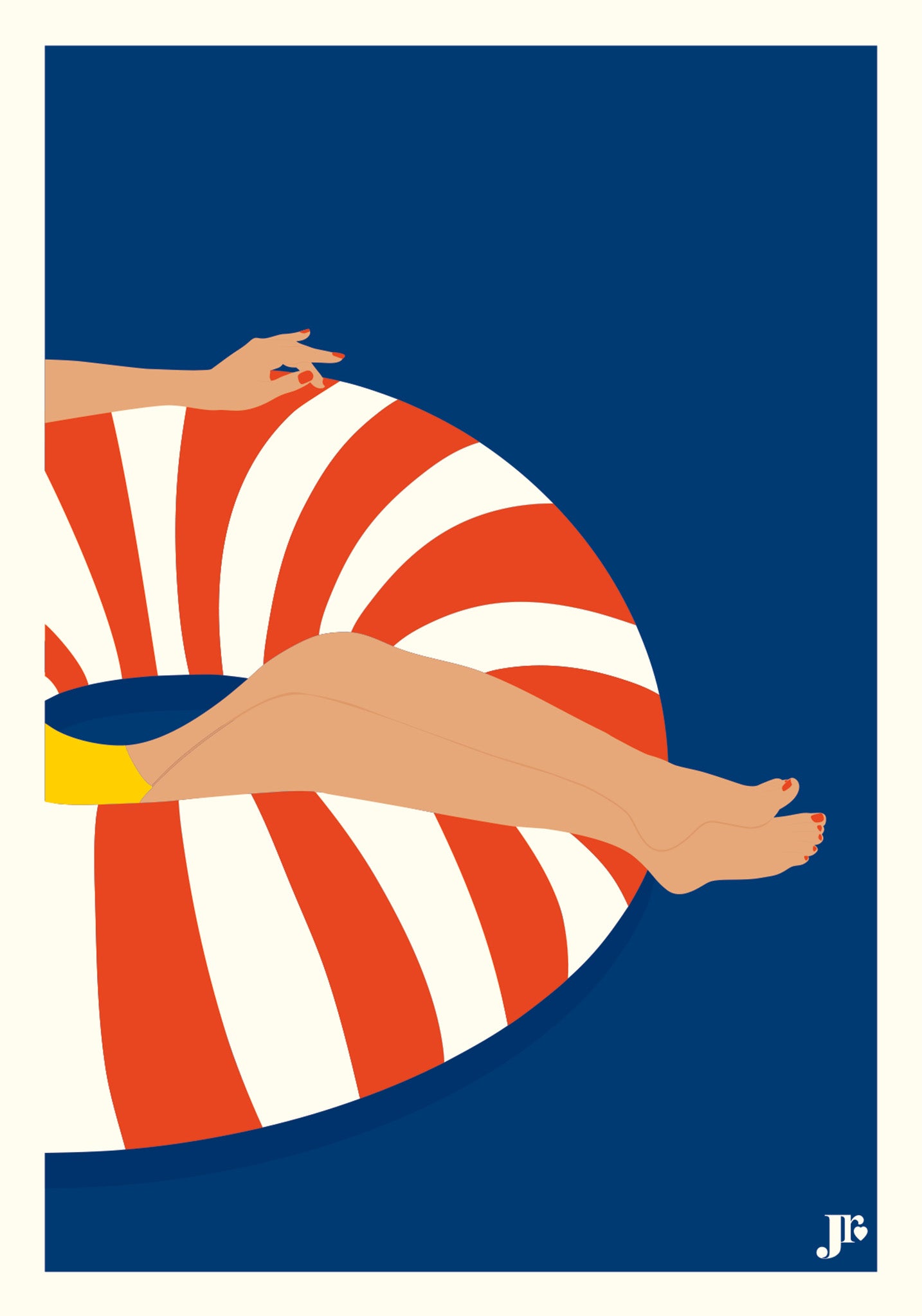 Carte postale Bord de Mer – Flottaison Douce par Julie Roubergue, illustration estivale chic.