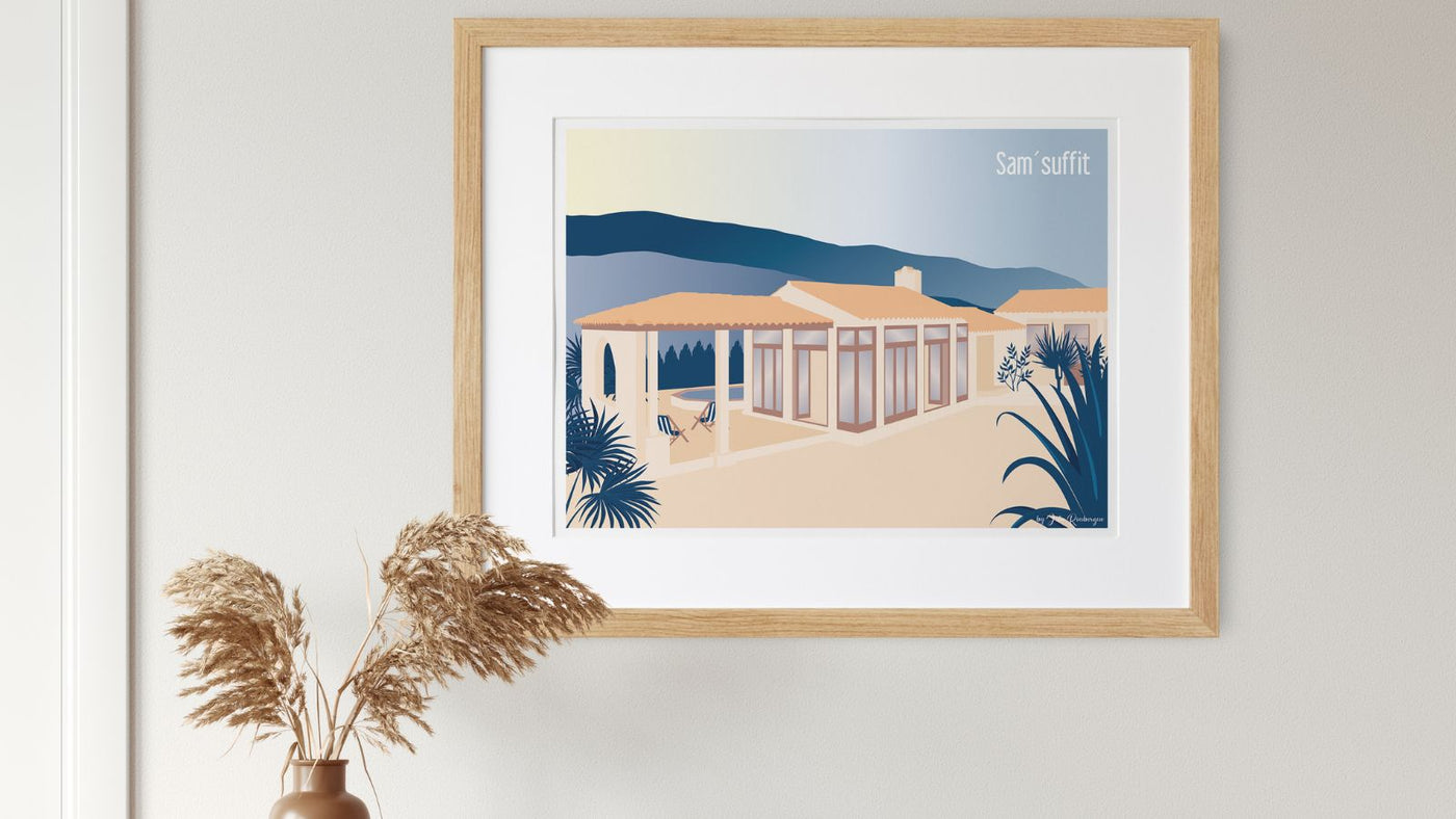 Portrait de maison illustré personnalisé encadré, idée cadeau fête des mères