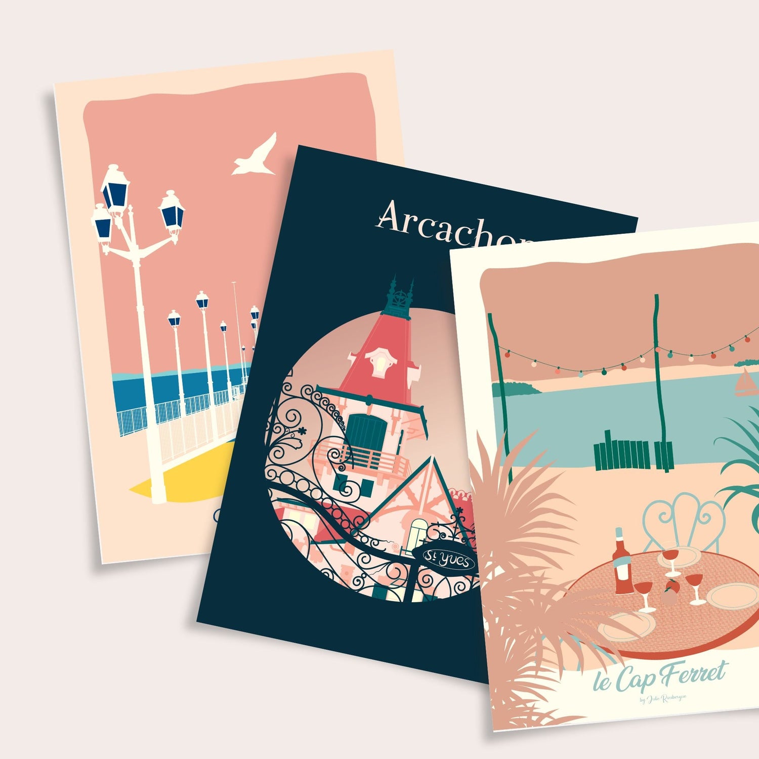 Cartes postales Bassin d’Arcachon Cap Ferret illustration Julie Roubergue