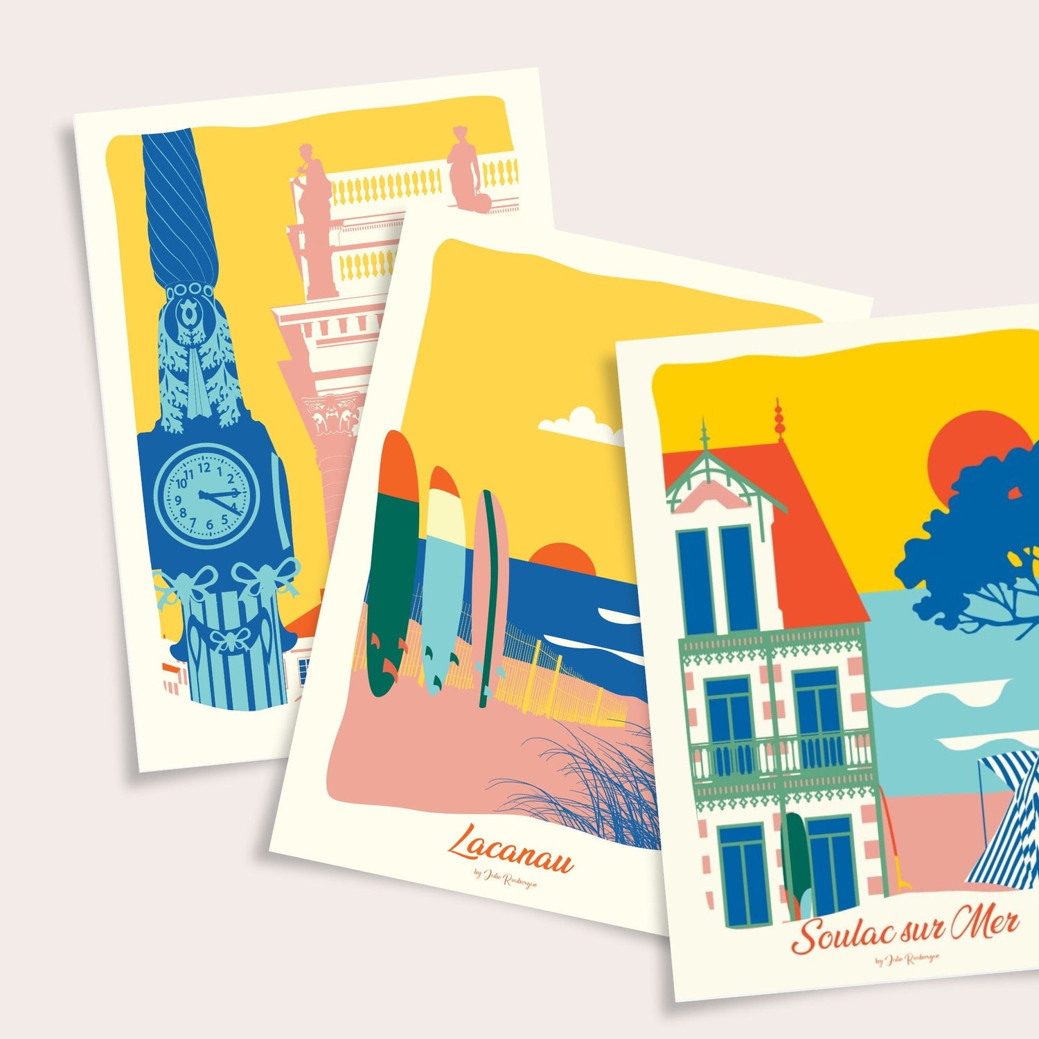 Cartes postales Bordeaux vignobles et océan illustration Julie Roubergue