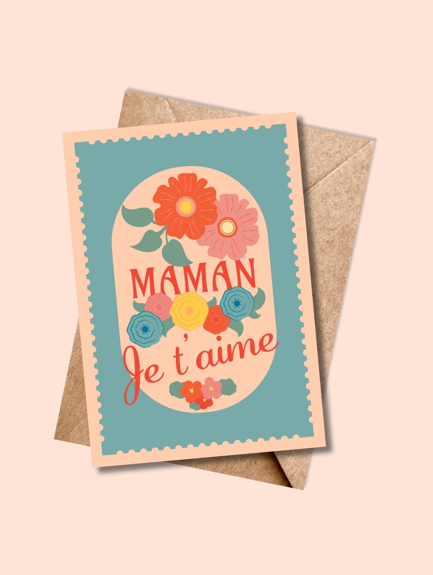 Carte postale Maman et Famille illustrée – douceur et complicité, style Julie Roubergue, impression Bordeaux.