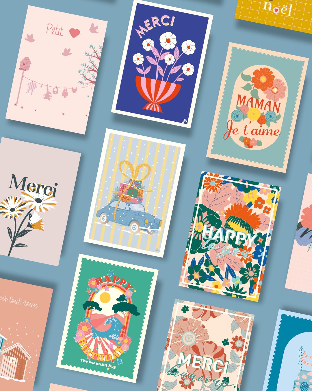 cartes postales avec des illustrations originales de Julie Roubergue