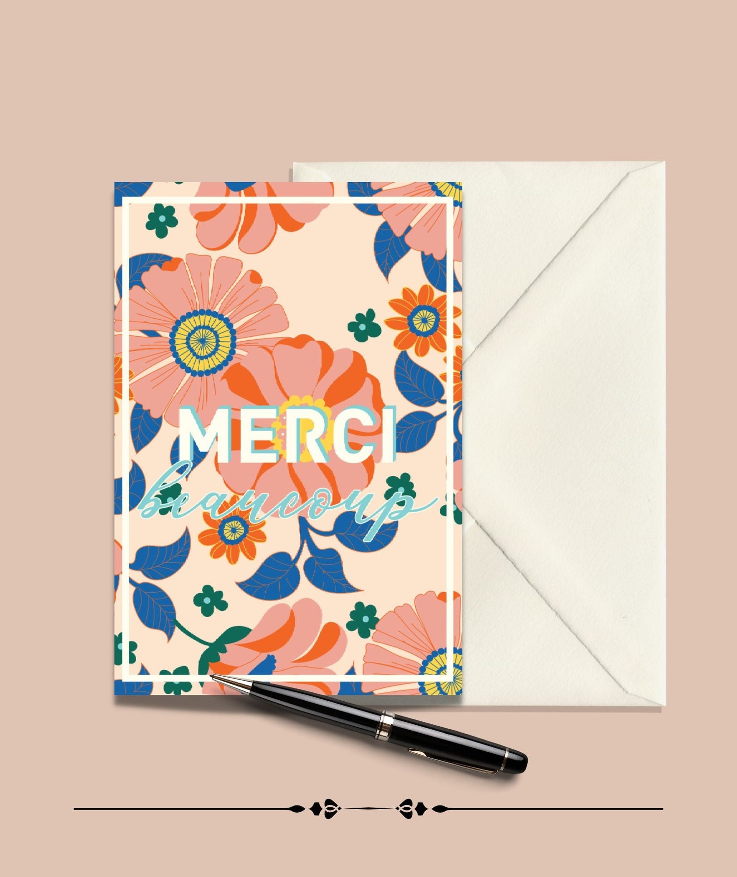 Carte postale botanique illustrée – fleurs et feuillages, style Julie Roubergue, papier d’art imprimé à Bordeaux.