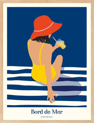 Affiche Bord de Mer – Pause Rafraîchissante encadrée : décoration murale graphique aux tons vifs, parfaite pour une ambiance estivale