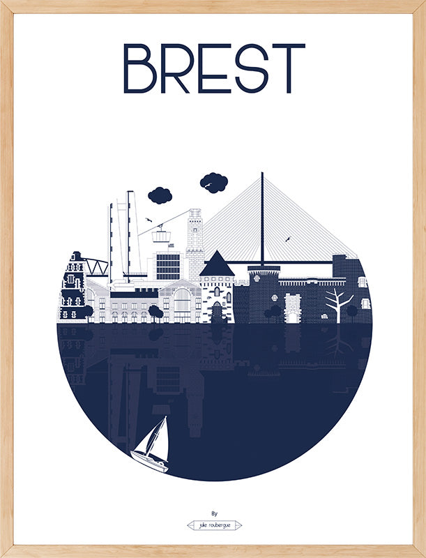 Affiche encadrée Brest – illustration élégante et contemporaine de la ville portuaire bretonne.