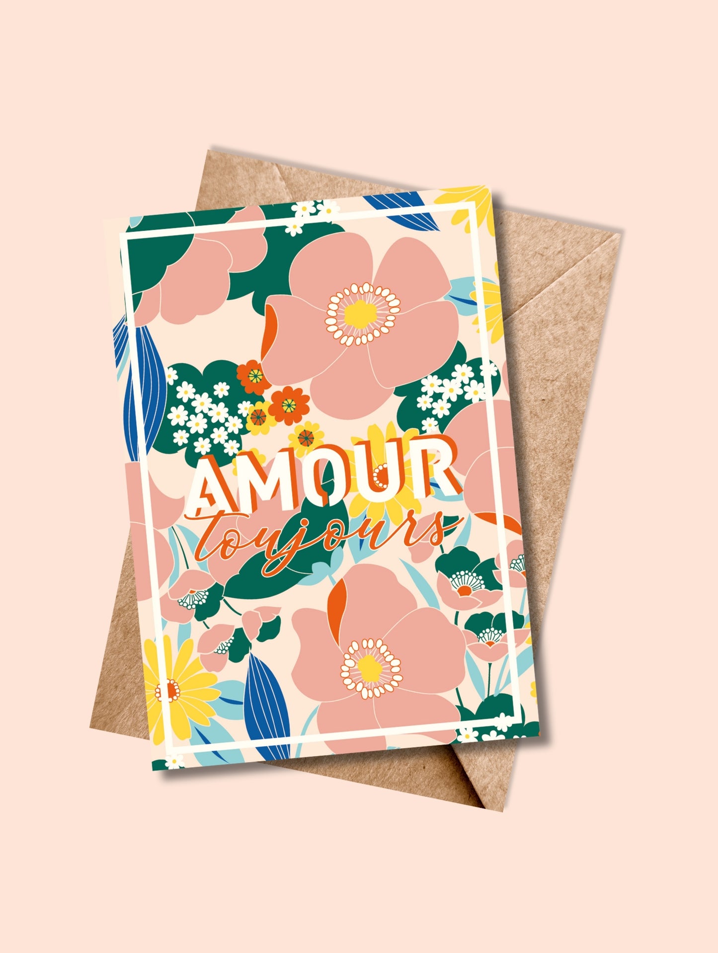 Carte “Amour Toujours” vive avec enveloppe blanche