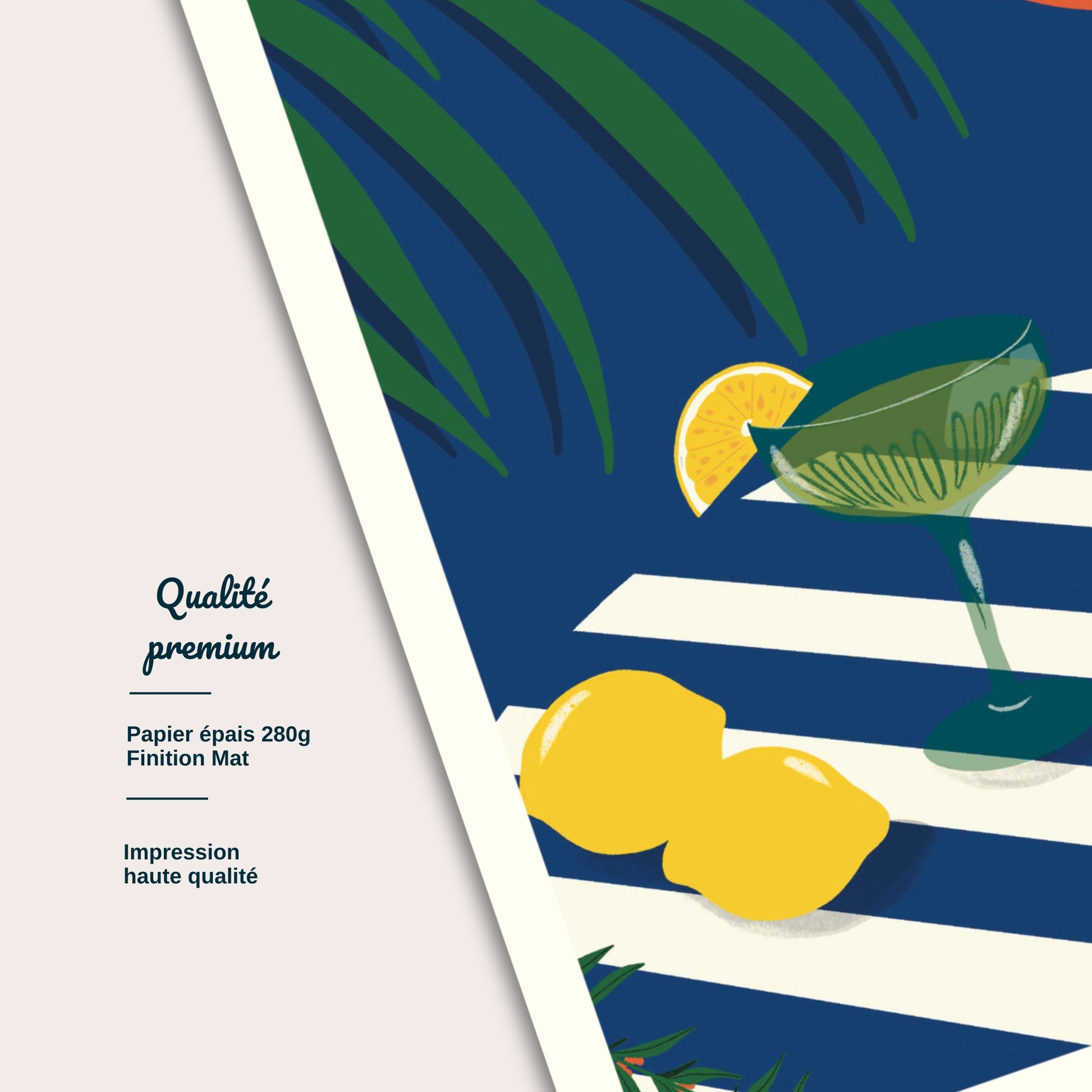 Détail carte postale Bord de Mer, L'Aperitivo impression papier épais illustration Julieroubergue

