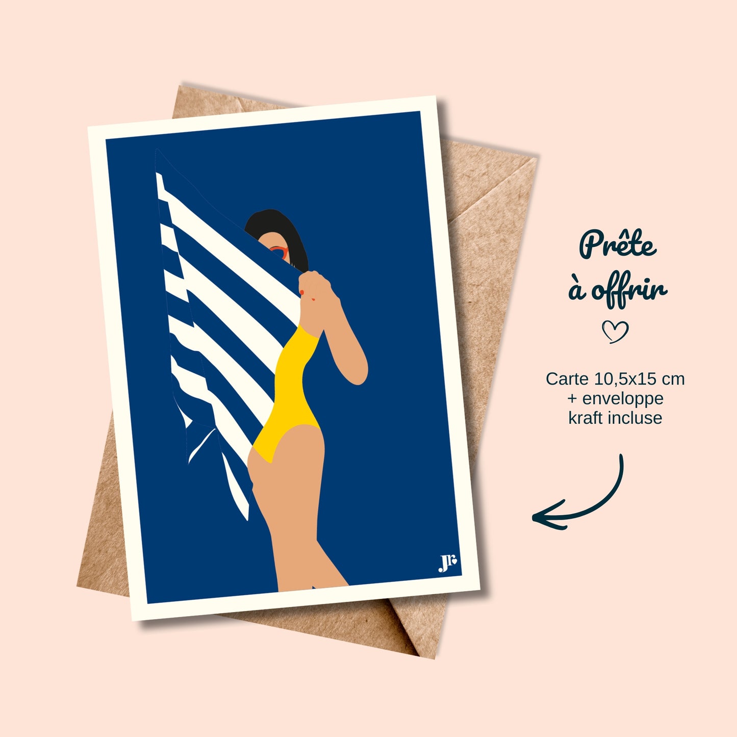 Carte postale Bord de Mer, Retour de Plage avec enveloppe kraft prête à offrir illustration Julieroubergue