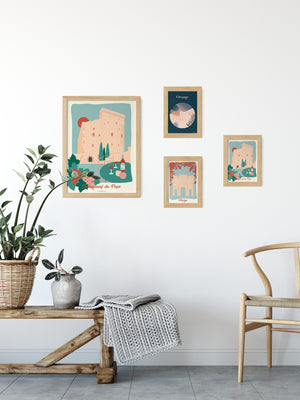 Mise en situation de nos illustrations d'Orange et Châteauneuf-du-Pape. Une jolie décoration provençale.