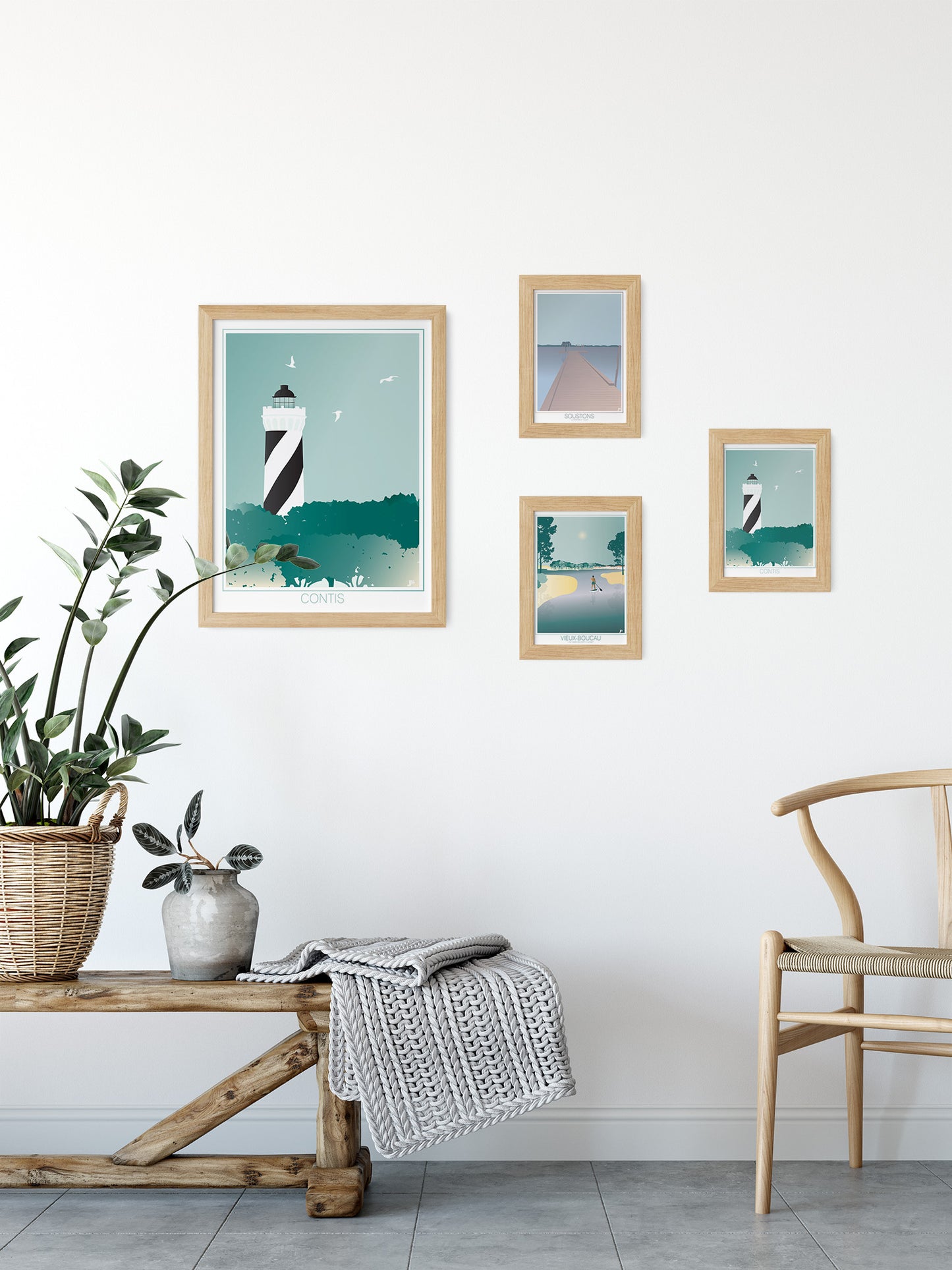 Cartes postales illustrées sur le thème des Landes par Julie Roubergue, dans des tonalités de verts et de couleurs douces.