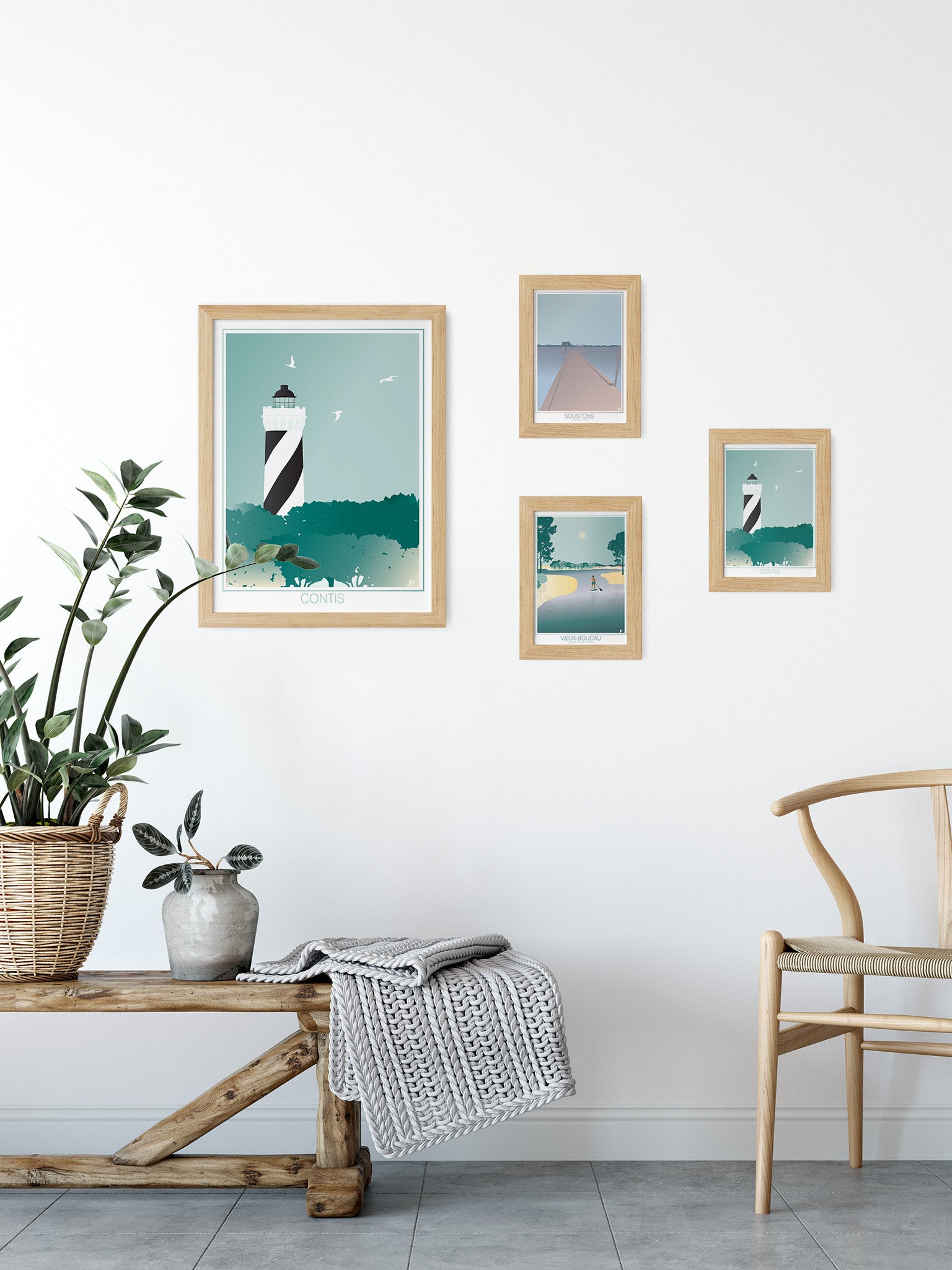Cartes postales illustrées sur le thème des Landes par Julie Roubergue, dans des tonalités de verts et de couleurs douces.