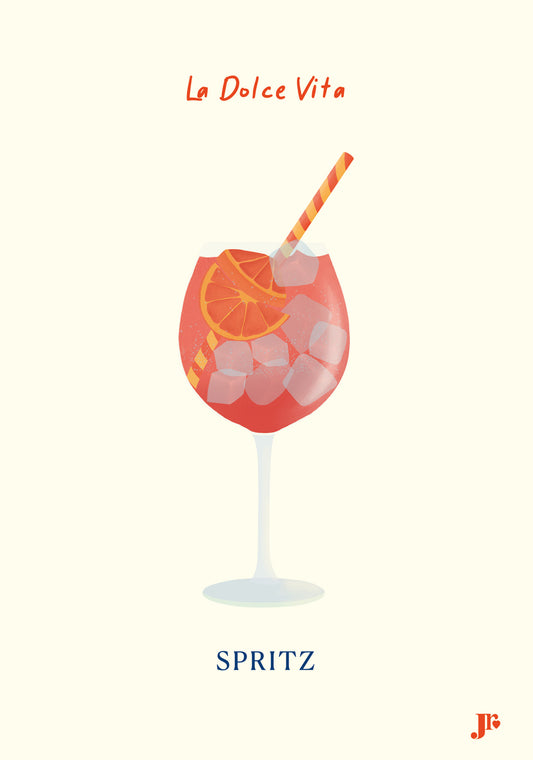 Carte postale Dolce Vita, Spritz illustration colorée format 10,5x15 cm. Illustration originale de Julie Roubergue