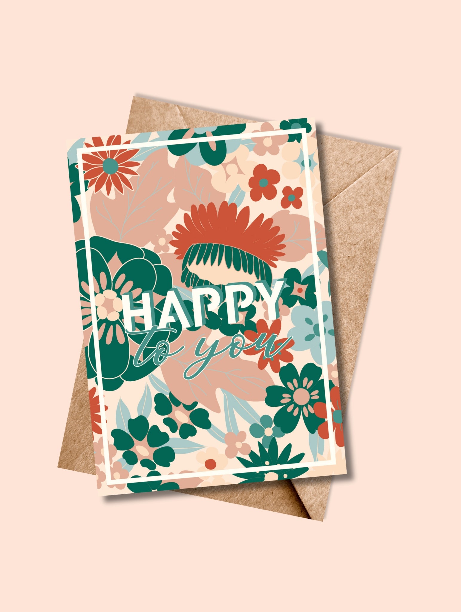 Carte "Happy to You – Florale" pastel accompagnée de son enveloppe assortie.