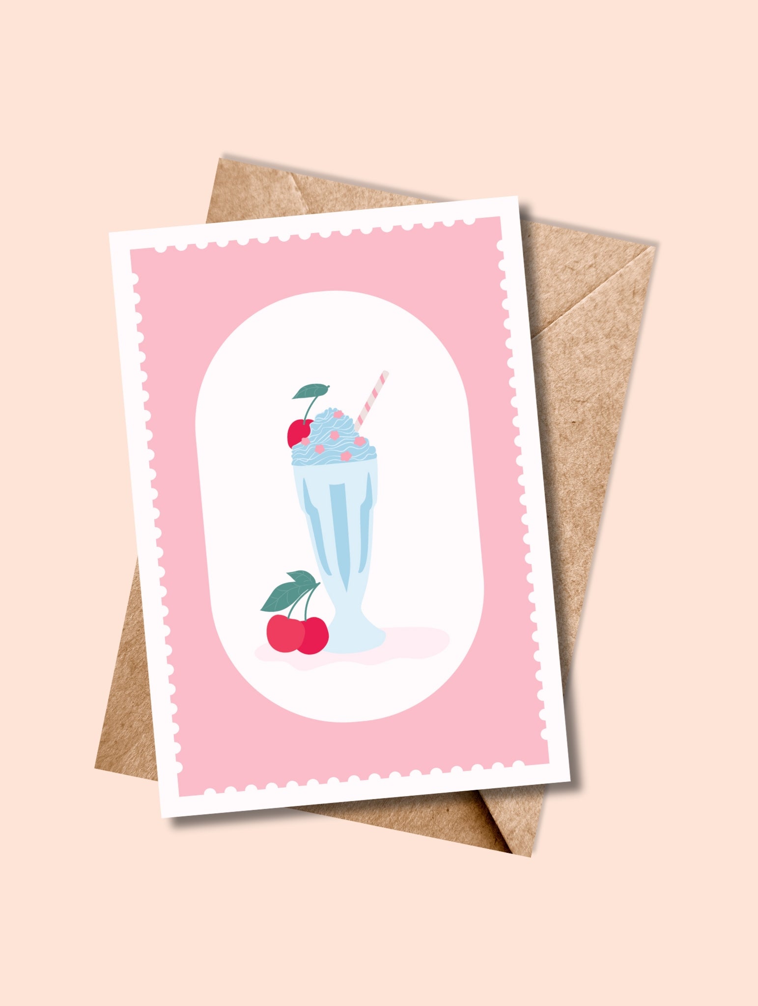 Carte postale L’Été, La Glace avec enveloppe kraft – ambiance rétro et sucrée.
