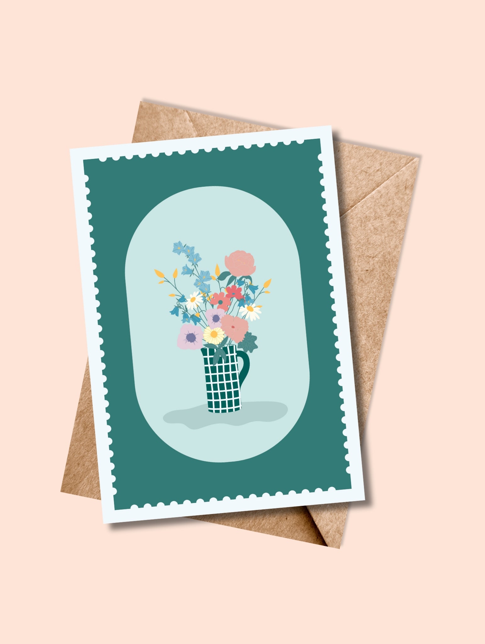 Carte postale L’Été, Le Bouquet de Fleurs avec enveloppe kraft – ambiance florale et estivale.
