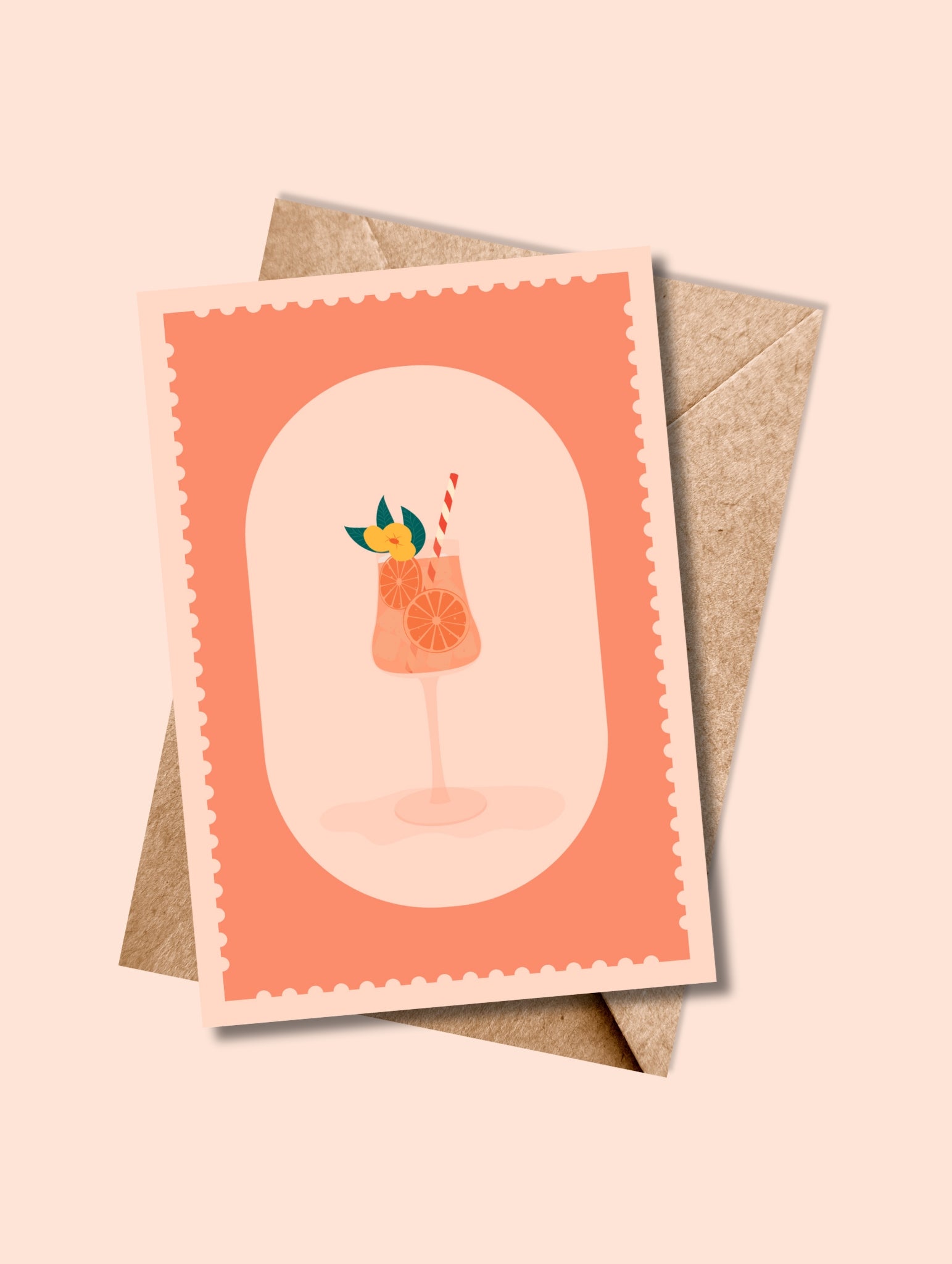 Carte postale L’Été, Le Cocktail avec enveloppe kraft – ambiance apéritif d’été, design coloré et élégant.
