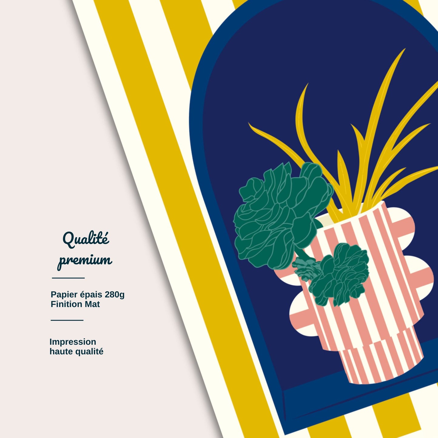 Détail illustration vase rayé et plante succulente style graphique coloré