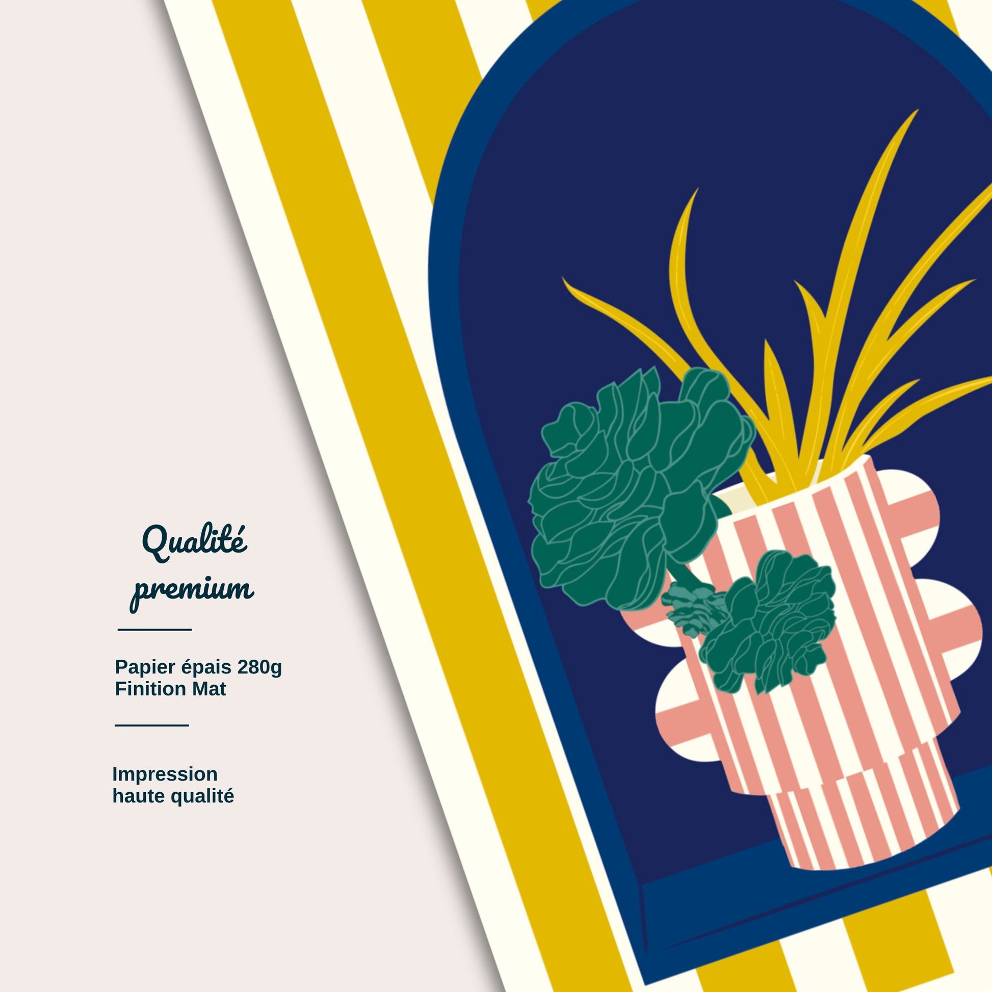 Détail illustration vase rayé et plante succulente style graphique coloré