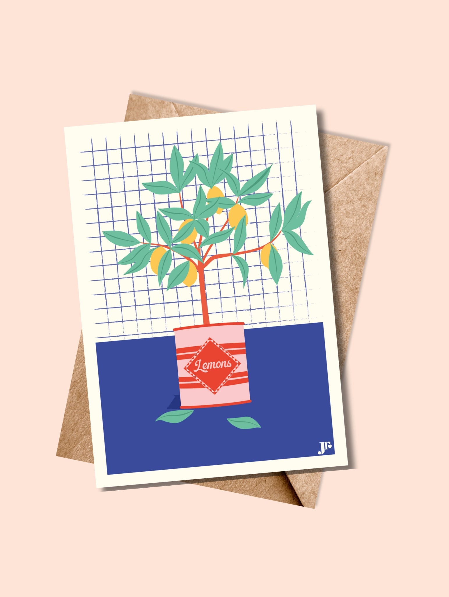 Carte Le Citronnier avec enveloppe kraft – une illustration joyeuse et décorative pour la maison.
