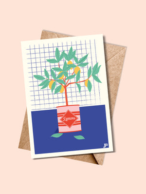 Carte Le Citronnier avec enveloppe kraft – une illustration joyeuse et décorative pour la maison.
