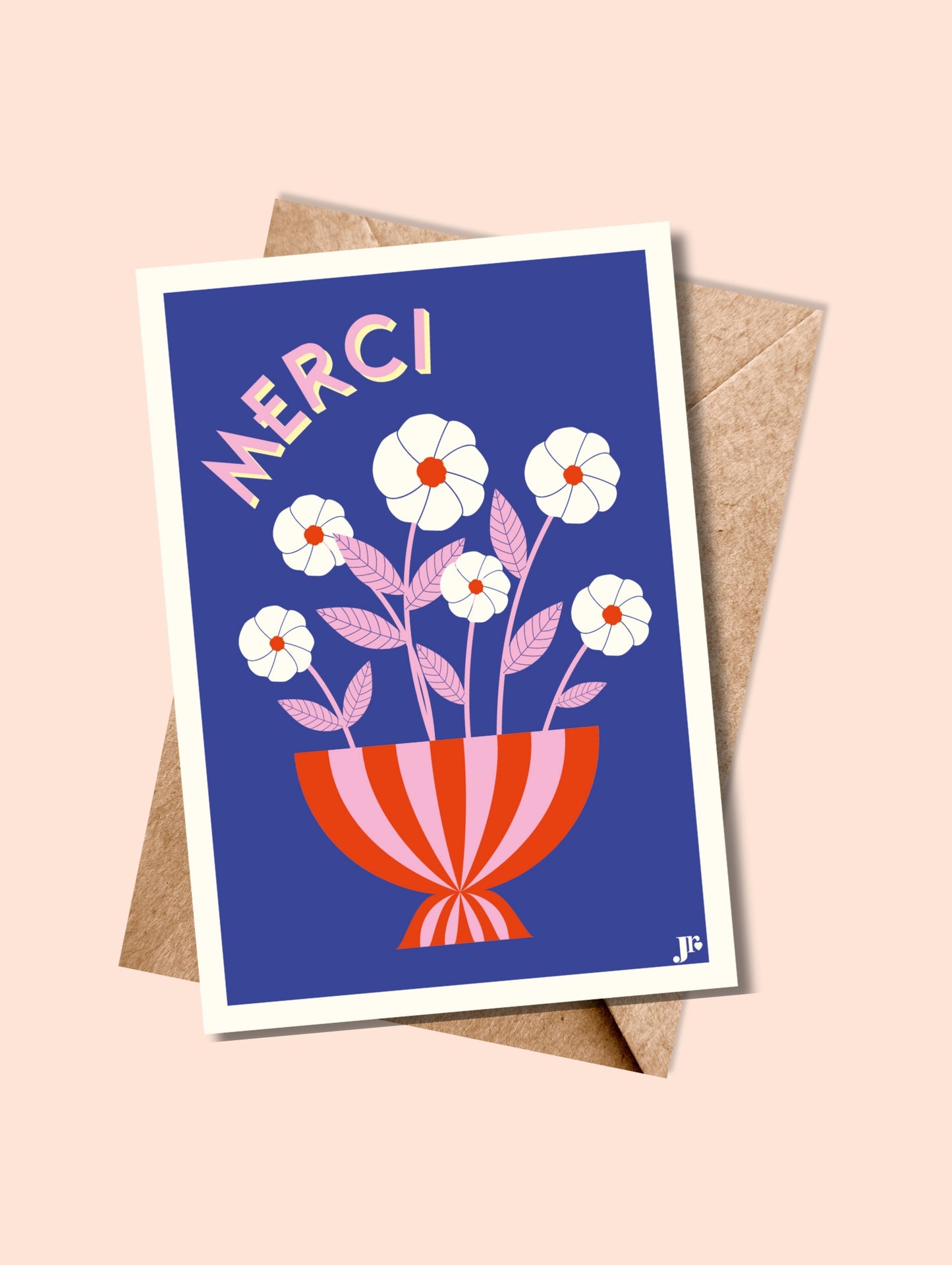 Carte postale MERCI, Les Fleurs avec enveloppe kraft – carte colorée pour dire merci avec style.
