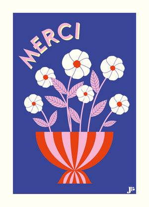 Carte Postale MERCI, Les Fleurs - Illustration originale de Julie Roubergue