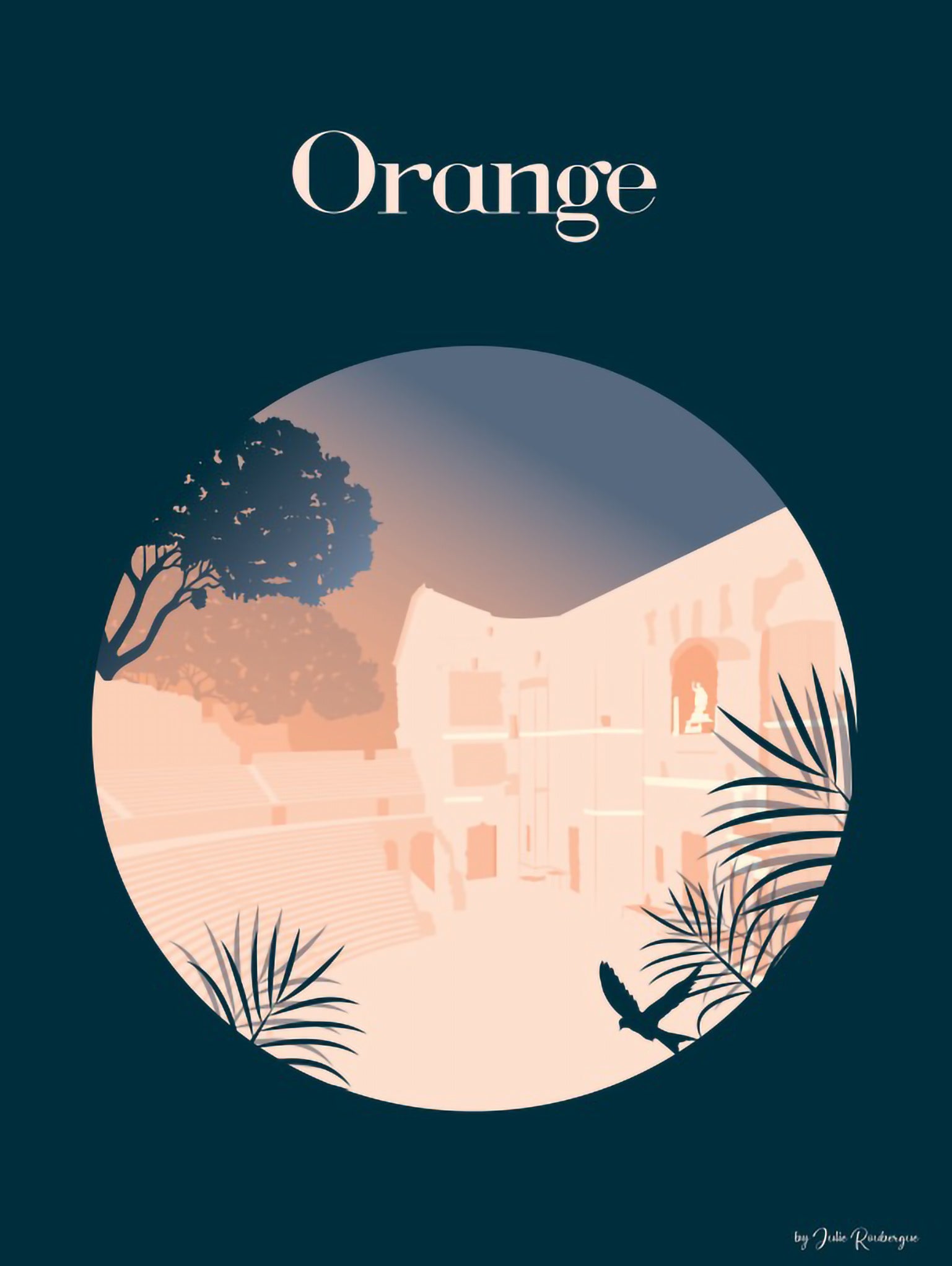 Carte postale Orange - Théâtre Antique, affichant les vestiges romains du théâtre antique sur fond marine.