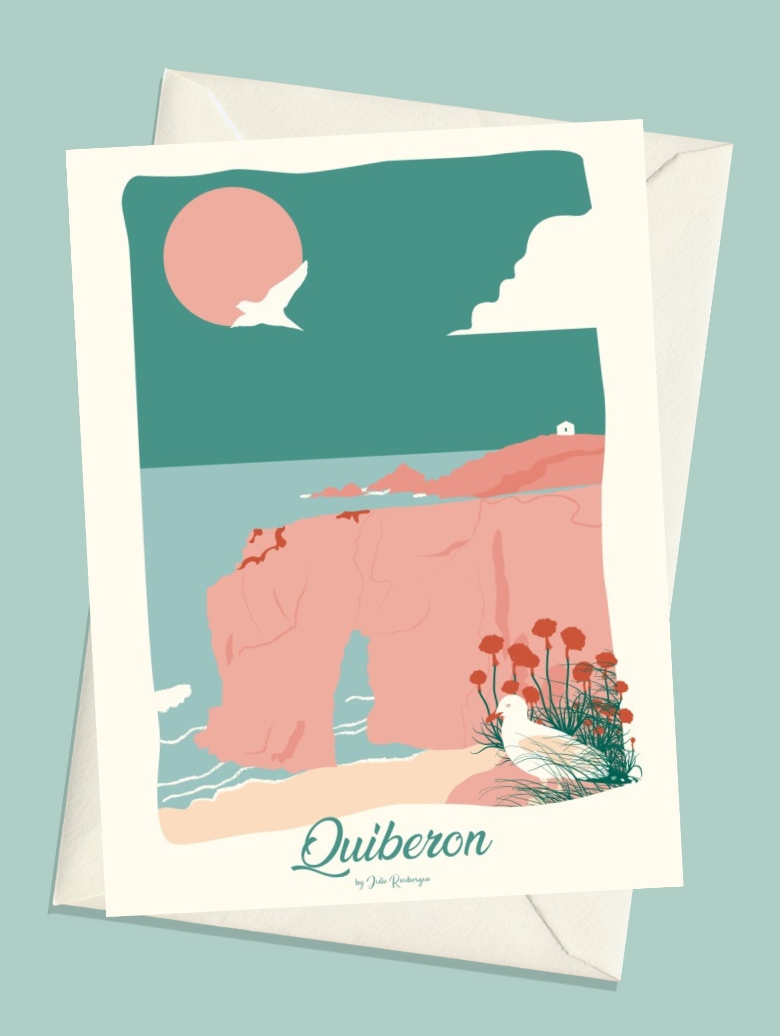 Carte postale Quiberon, L'Arche de Port Blanc – illustration avec enveloppe assortie, ambiance océan et nature.