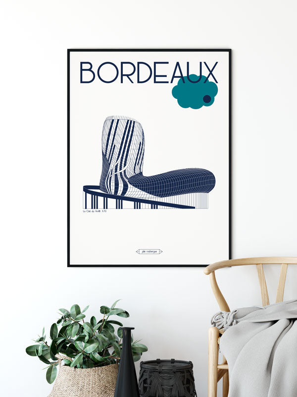 Affiche déco Bordeaux – La Cité du Vin dans un intérieur moderne, esprit design et graphique