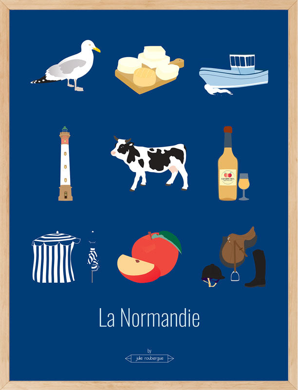 Affiche La Normandie – Les Iconiques encadrée dans un intérieur moderne et lumineux.